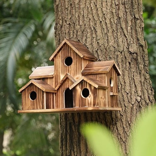 Skanto | Handgemaakt Houten Vogelhuis met 6 Gaten
