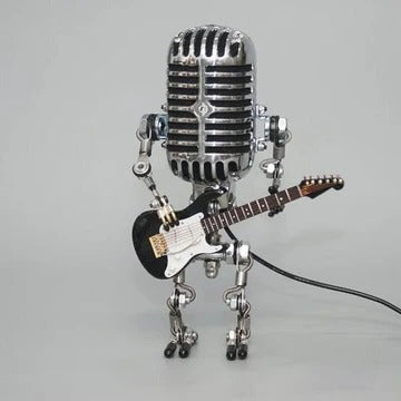 Skanto | Vintage Metaal Microfoon Robot met Gitaar Lamp