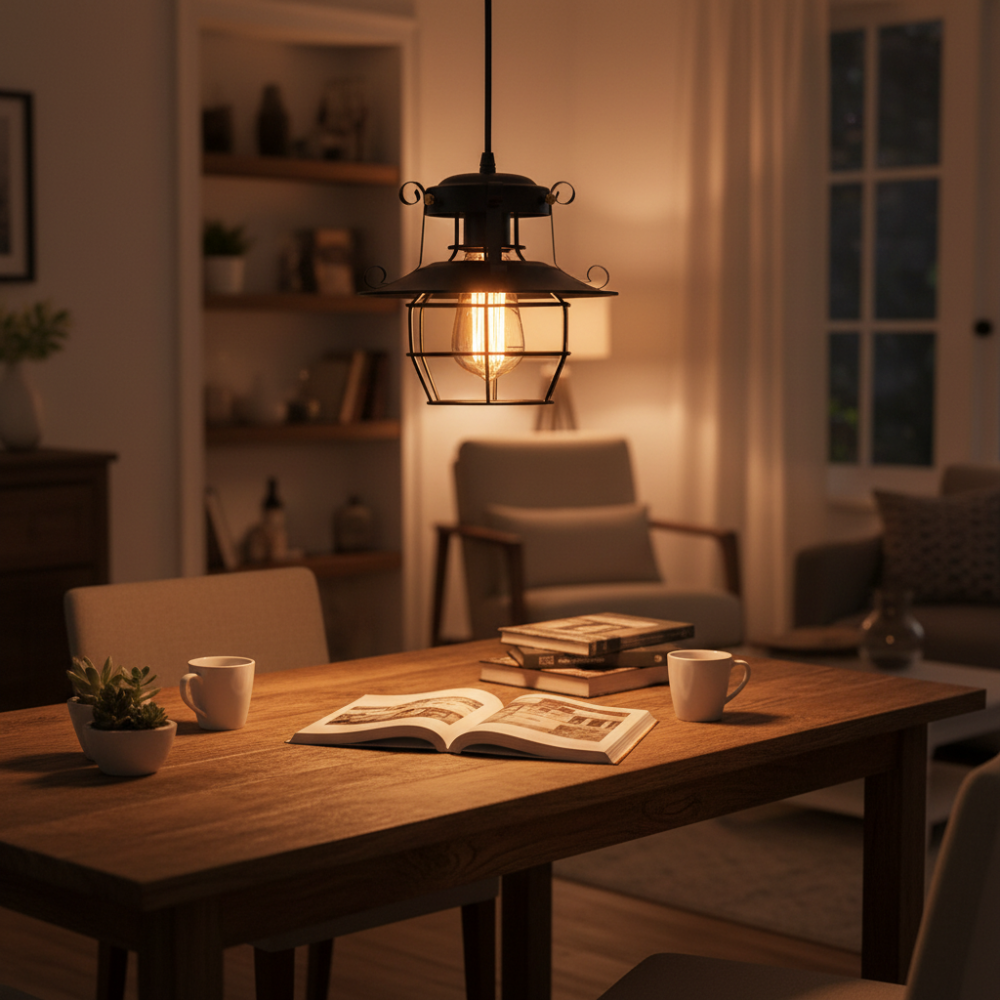 Industriële Hanglamp met Metalen Kooi en Verstelbare Kabel voor Binnengebruik