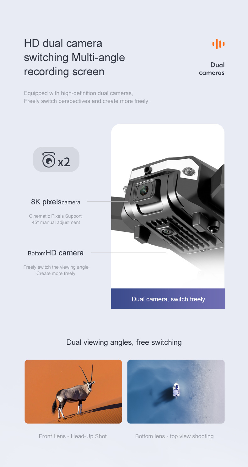 Vouwbare 8K Drone met Dubbele Camera en Obstakeldetectie