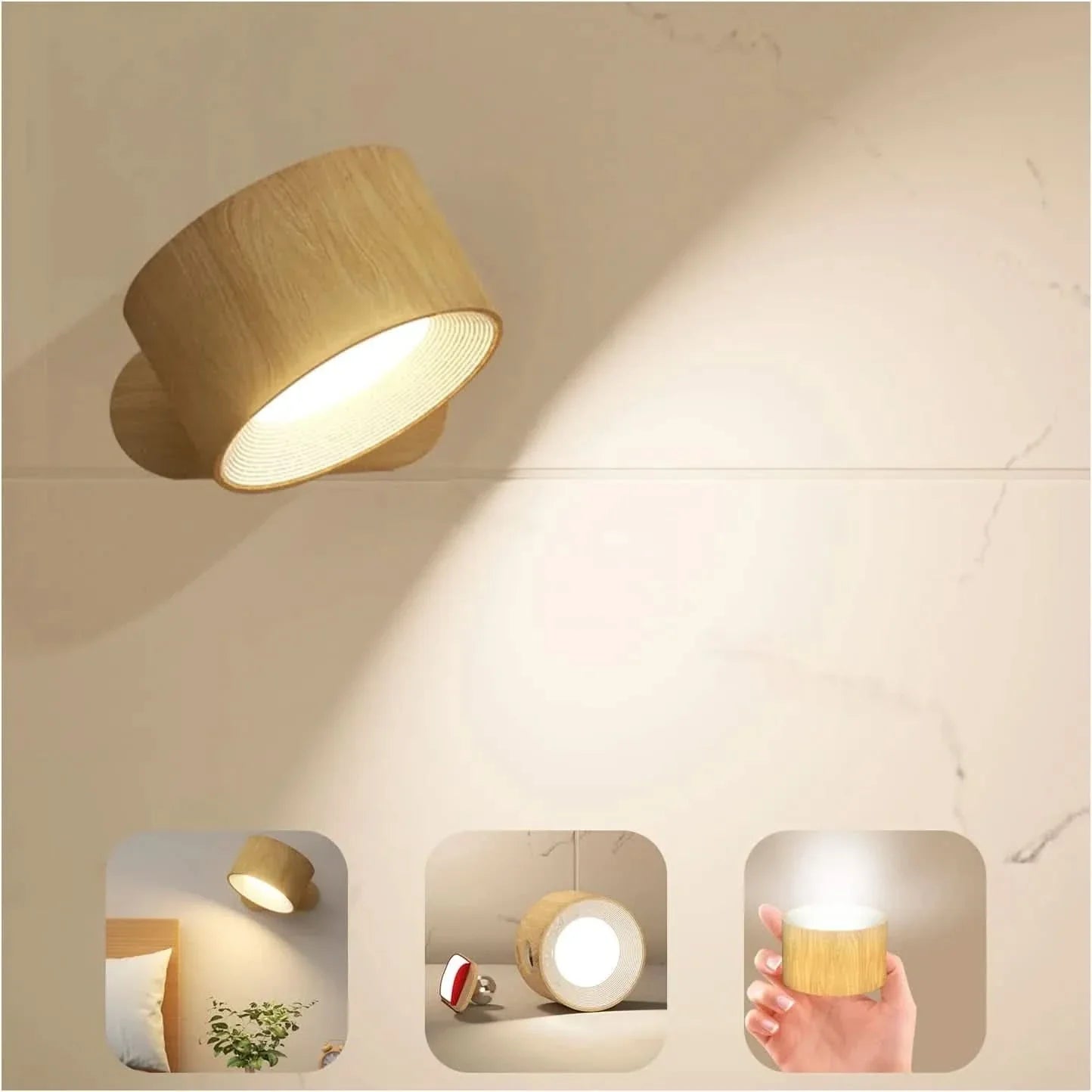 360° Wandlamp – Draadloos, USB-oplaadbaar & 3 helderheidsinstellingen voor flexibele verlichting