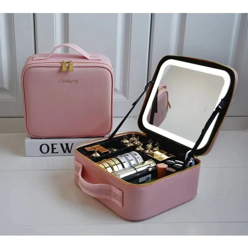 Mirrorglam – Make-up Tas met LED-Spiegel – Draagbare Cosmetictas met Licht & Opbergruimte voor Perfecte Styling Onderweg