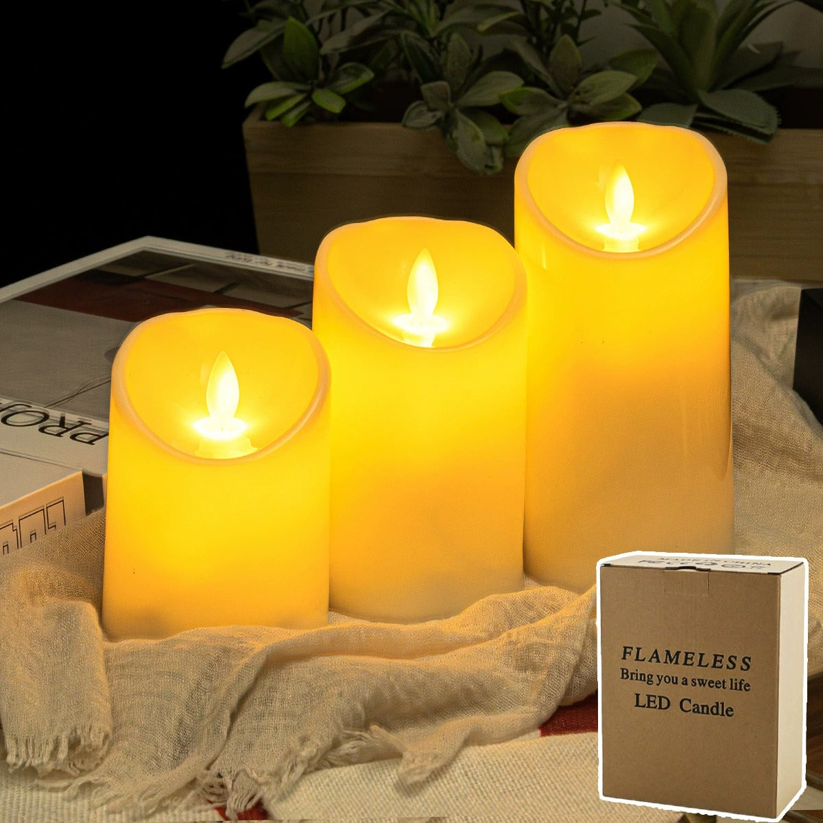 LED Blokkaars Set - 3 Stk. - 3D Vlam - Meerdere Kleuren