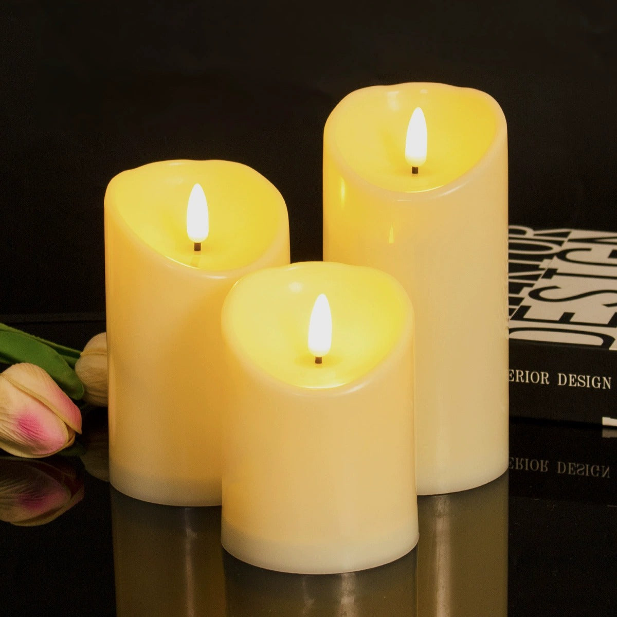 LED Blokkaars Set - 3 Stk. - 3D Vlam - Meerdere Kleuren