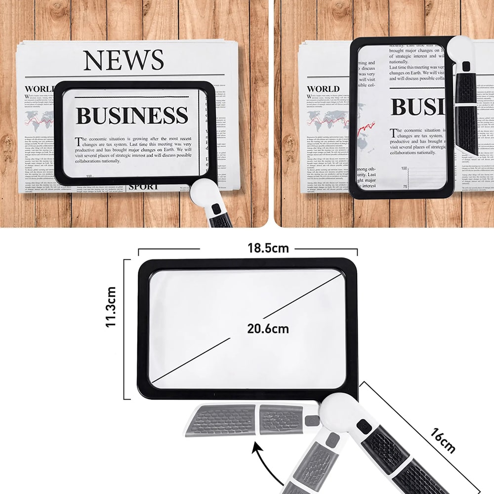 Brehn | Volledige Handheld Vergrootglas – 5X Vergroting, LED-verlicht vergrootglas met 3 modi, ideaal voor het lezen van boeken en voor senioren