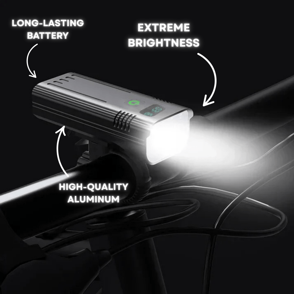 ROADGLOW X – 5000 Lumen Fietslamp met 12 LED's en oplaadbare USB-C-accu