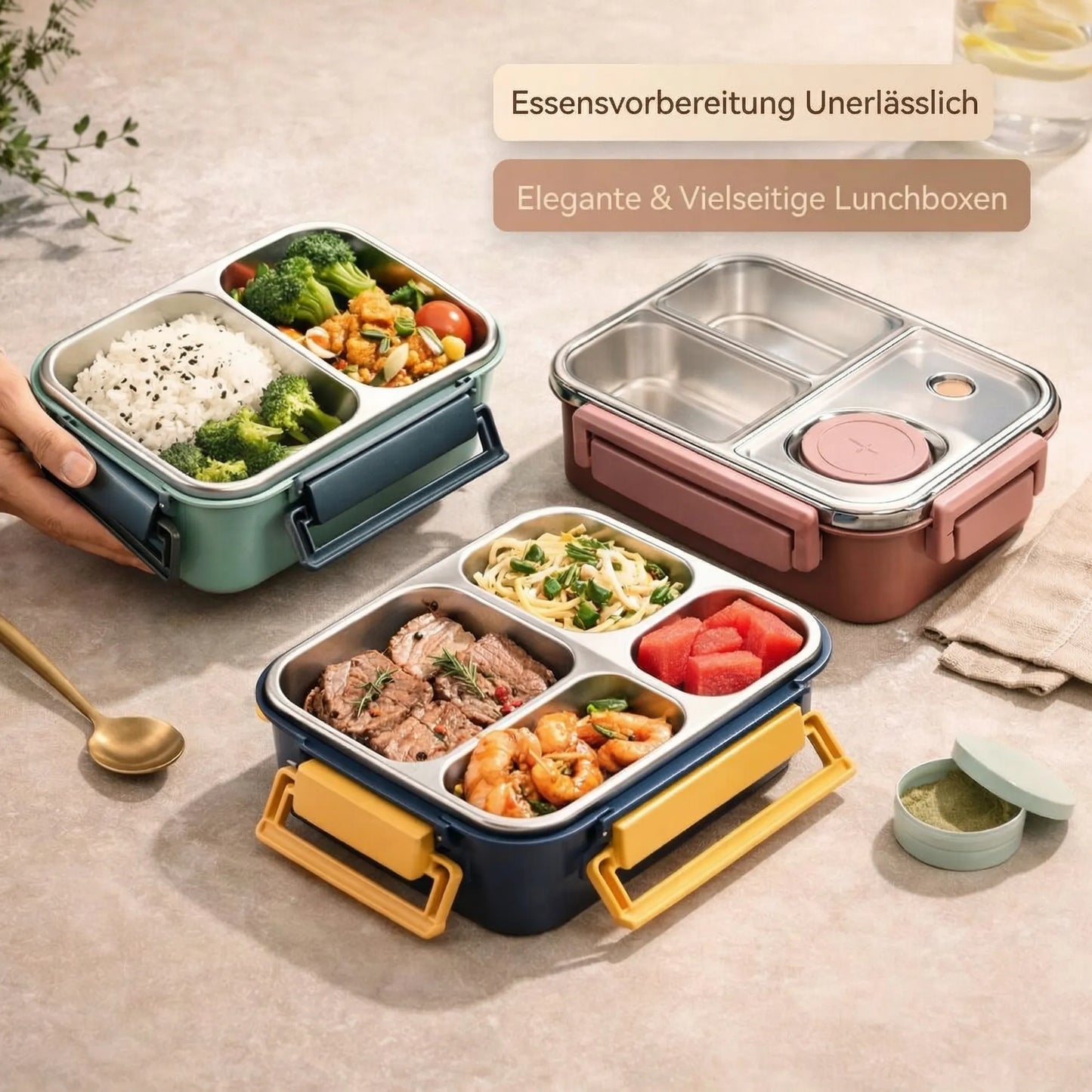 Lunchbox | Thermobakjes voor eten | Roestvrijstalen lunchbox met vakjes | Warmhoudbak | Esskraft
