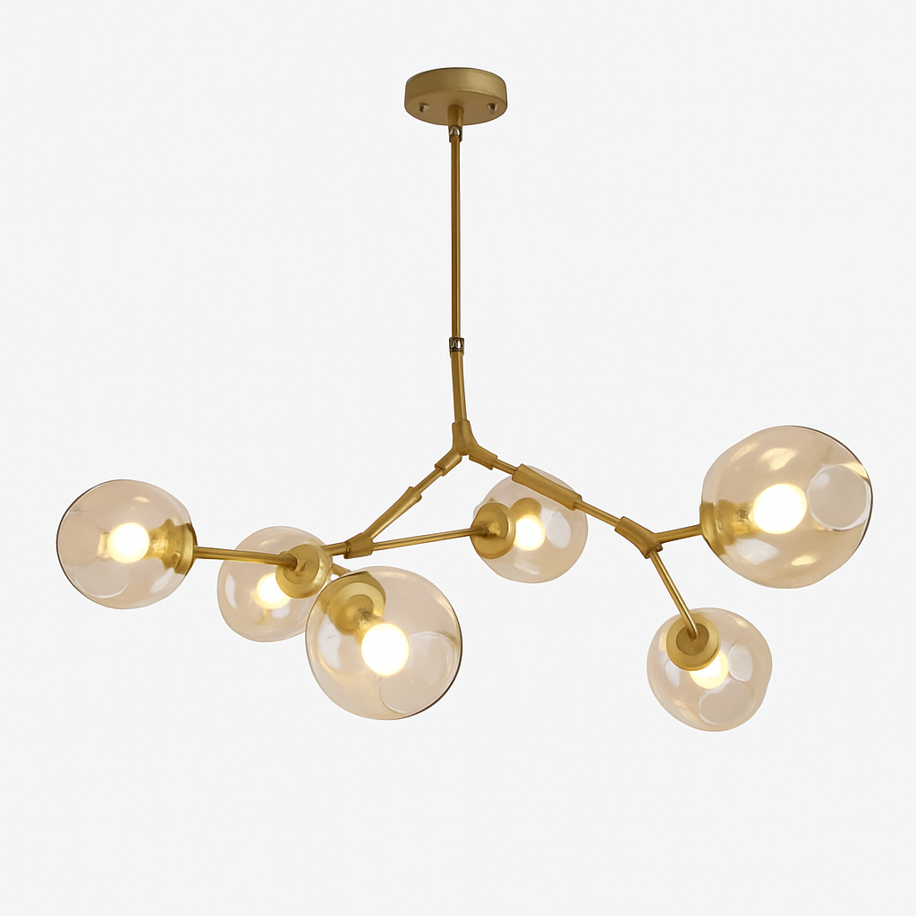 Gouden design kroonluchter met glazen bollen Lindsey
