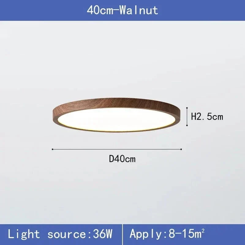 Ronde ultratunne plafondlamp met houtafwerking en LED, 30 cm of 40 cm