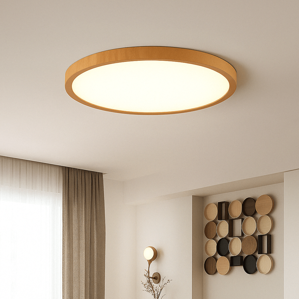 Ronde ultratunne plafondlamp met houtafwerking en LED, 30 cm of 40 cm
