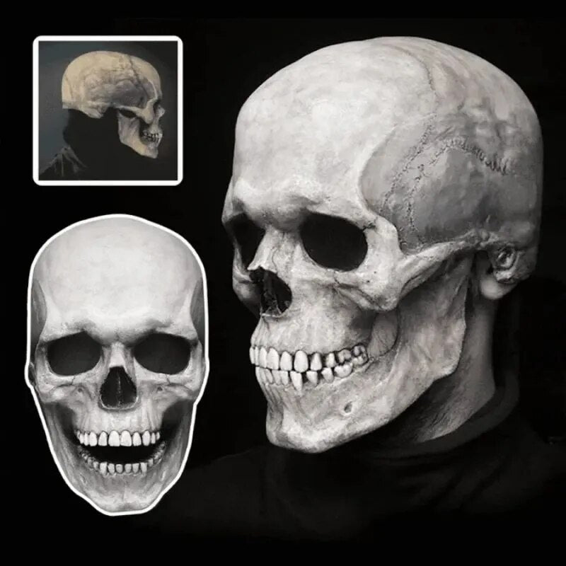 Bewegelijk Kaken, realistische Totenkopfmaske voor het hele hoofd – menselijke skeletmasker voor Halloween-feesten
