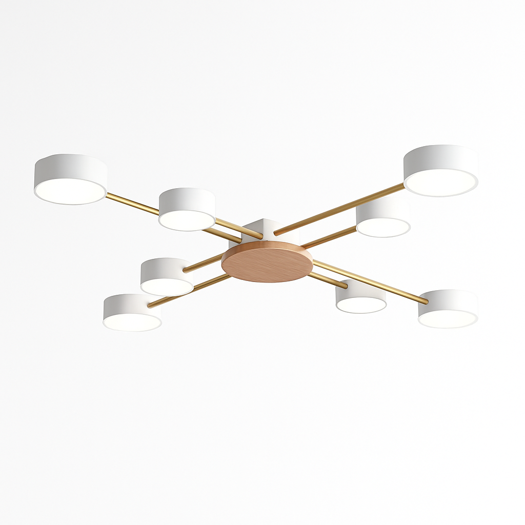 Plafonnier LED design in metaal en hout met meerdere ronde lampen Aibiou