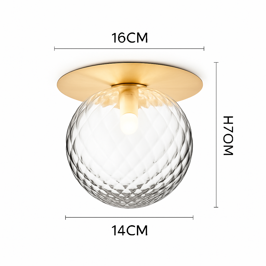 Design LED plafondlamp rond goudkleurig met glazen bol Porch