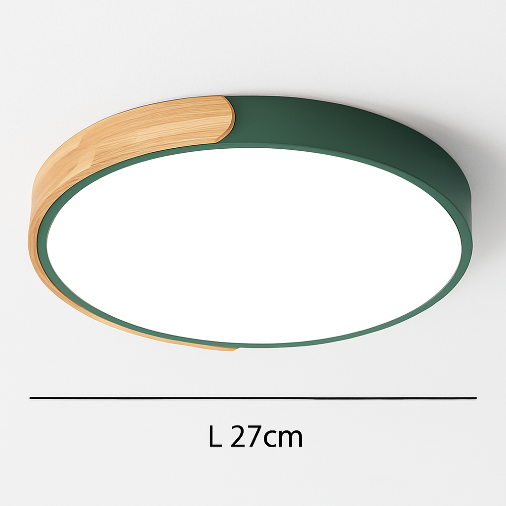 Ronde LED plafondlamp van metaal en gebogen hout Macaron