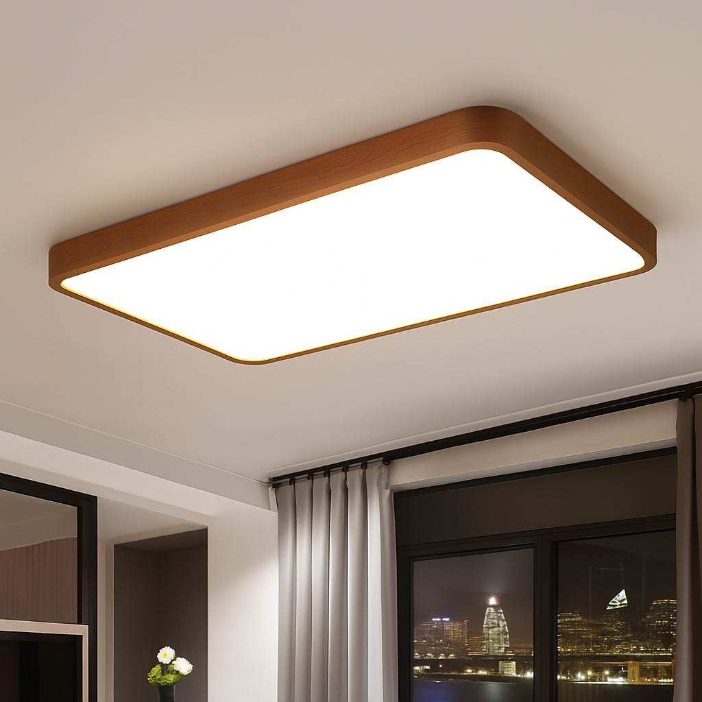 Moderne LED plafondlamp in geometrische houten vorm Evelyn