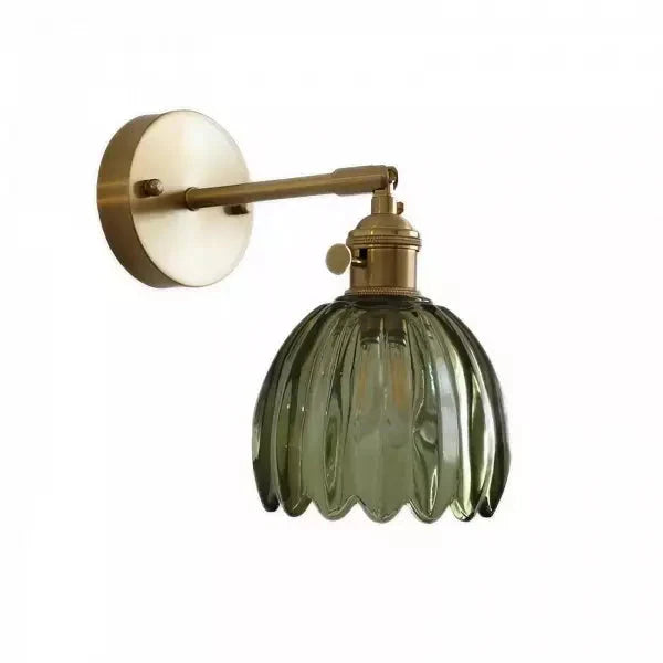 Retro wandlamp in de vorm van een tulp bloem – wandlamp met glazen kap en gouden afwerking