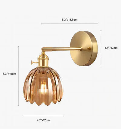 Retro wandlamp in de vorm van een tulp bloem – wandlamp met glazen kap en gouden afwerking