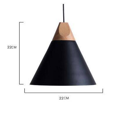 Houten en aluminium hanglamp in de vorm van een kegel