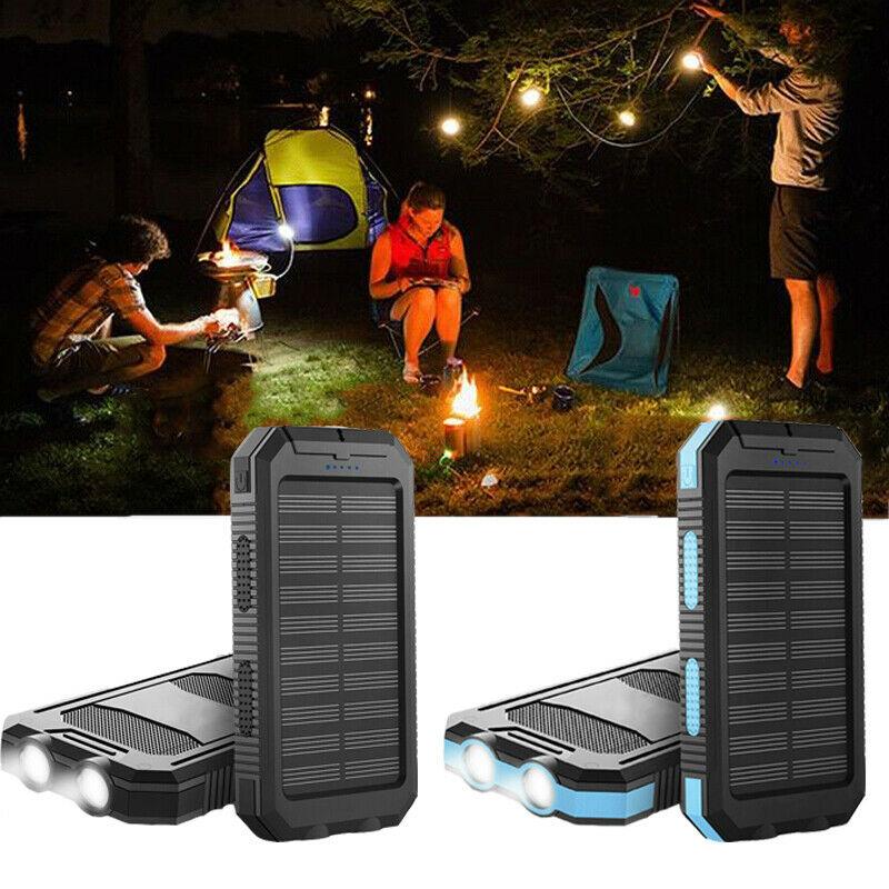Waterdichte oplader met ultrahoge capaciteit | Gemaakt voor avontuur met opladen op zonne-energie, twee USB-uitgangen, LED-zaklamp en veiligheidsfuncties.