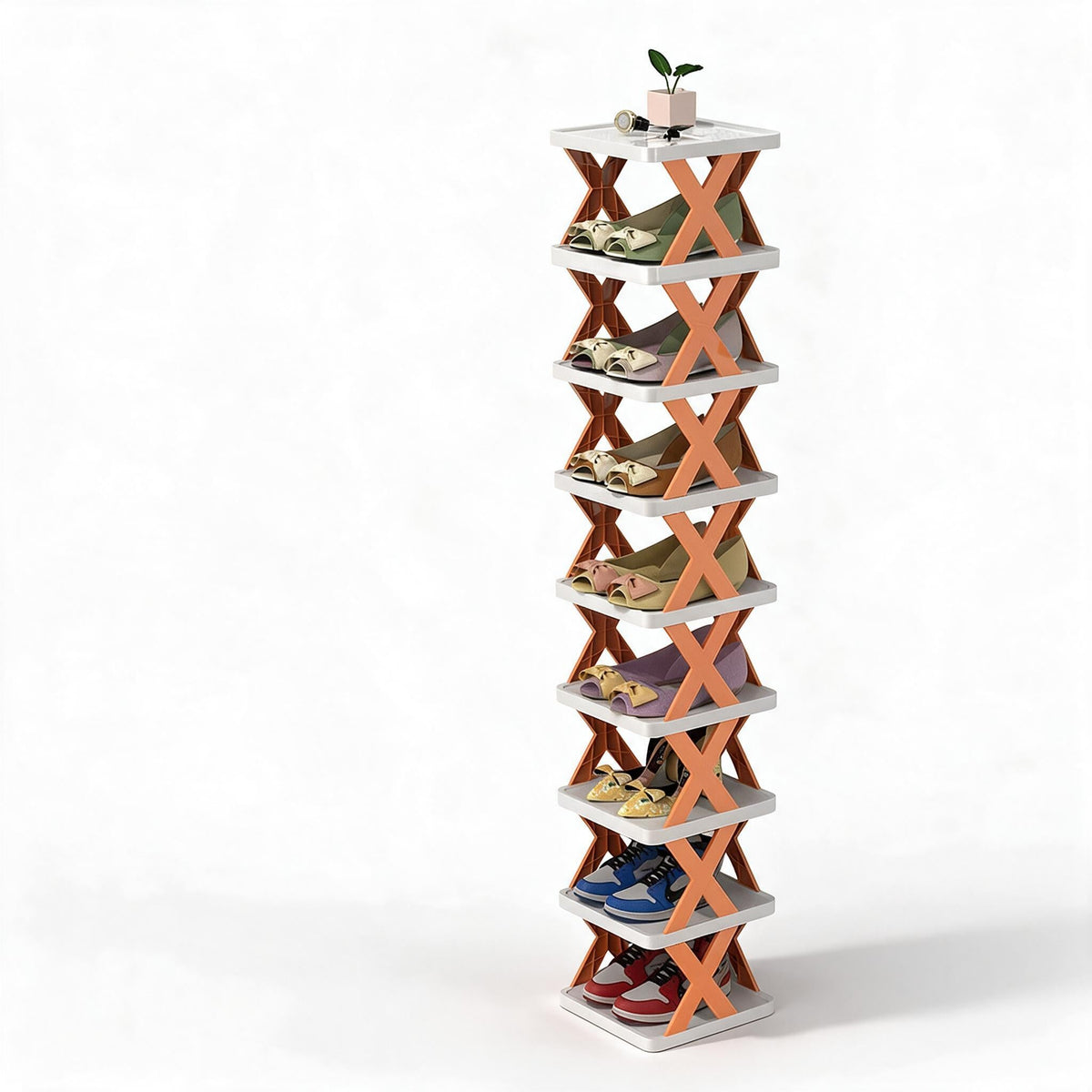 Verticale Schoenenrek – ruimtebesparend, 3 tot 8 niveaus, in Oranje, Blauw of Groen
