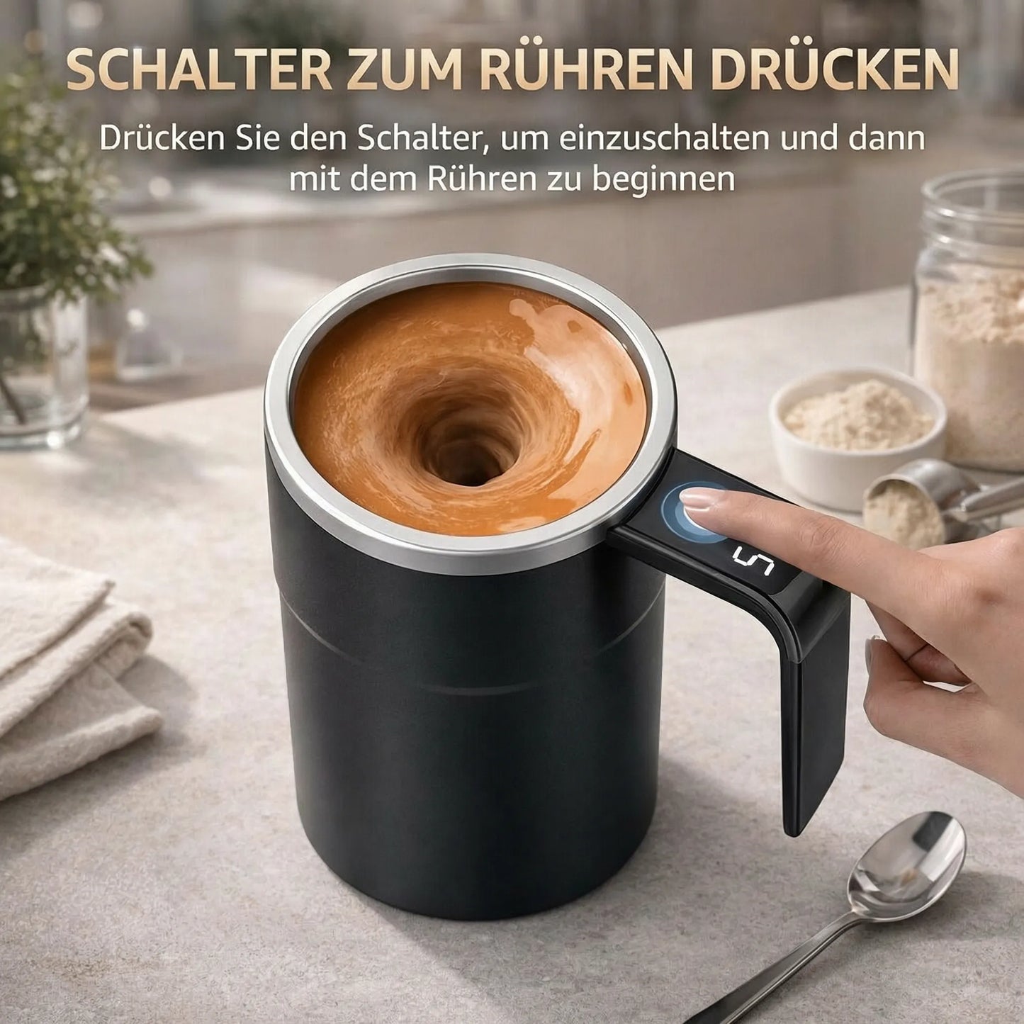 Zelfroerende Mok met LCD & USB | Automatische Beker voor Koffie en meer | RoerMeester
