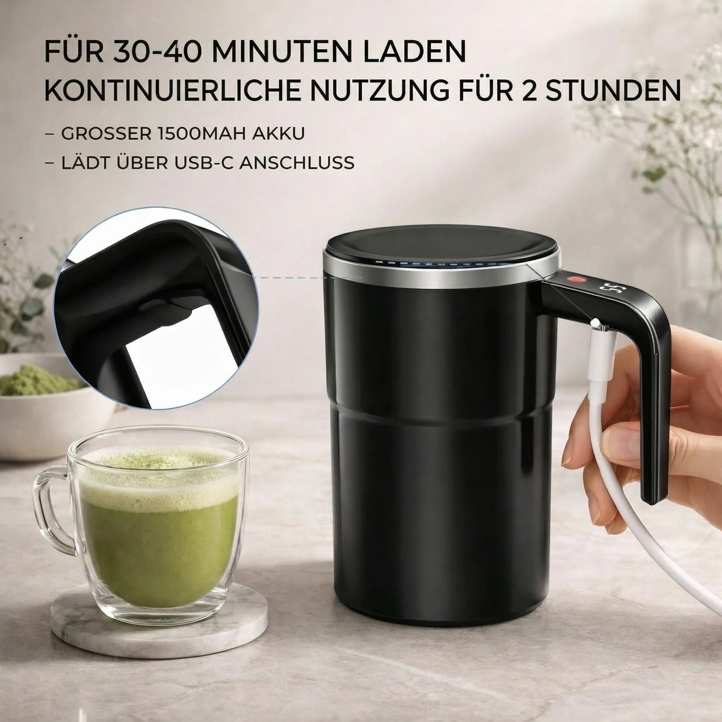 Zelfroerende Mok met LCD & USB | Automatische Beker voor Koffie en meer | RoerMeester