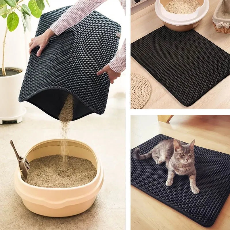 Afval Opvang Mat | Houdt vloeren schoon en vrij van gemorst strooisel Korte beschrijving: Vangt effectief kattenbakvulling op met een dubbellaags ontwerp.