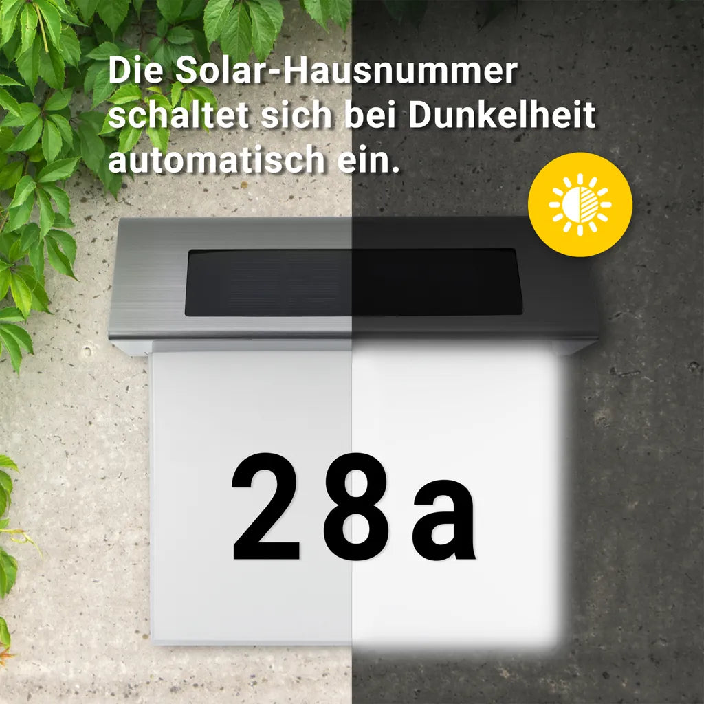 Zonne-energie Huisnummer met LED-verlichting zonder stroom van roestvrij staal | Solarno