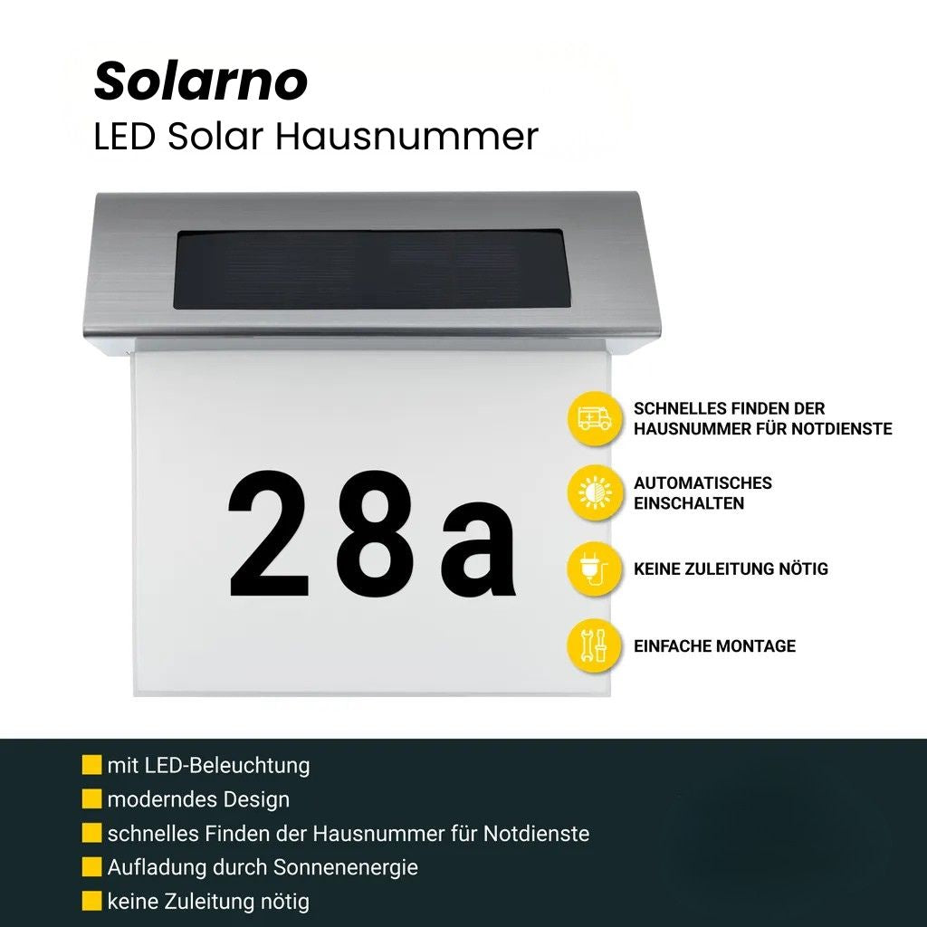 Zonne-energie Huisnummer met LED-verlichting zonder stroom van roestvrij staal | Solarno