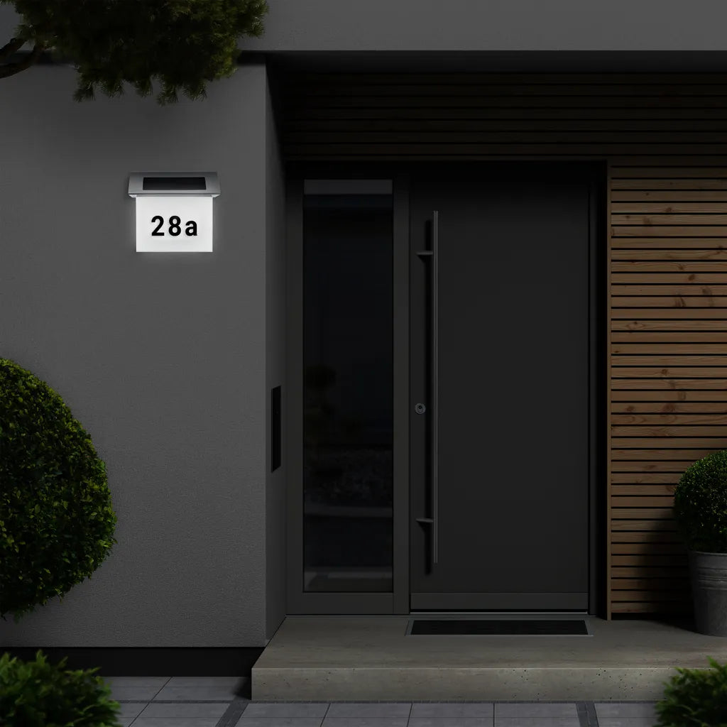 Zonne-energie Huisnummer met LED-verlichting zonder stroom van roestvrij staal | Solarno