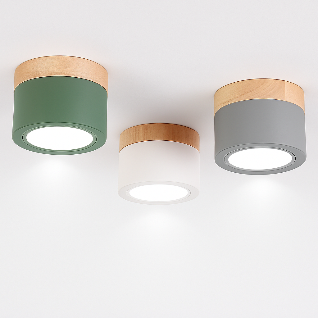 Moderne LED spot in hout en gekleurd metaal Allan