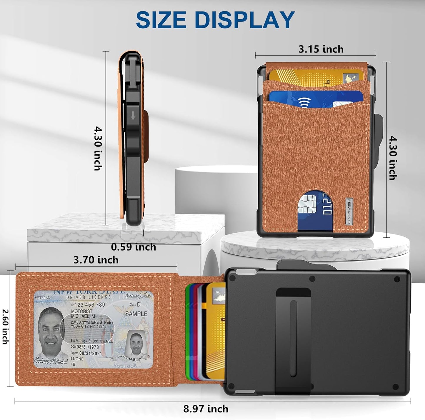 Pop Up aluminium tas Geld Clip Slanke Lederen Slots Creditcardhouder RFID Blokkerende Bifold Minimalistische Portemonnee