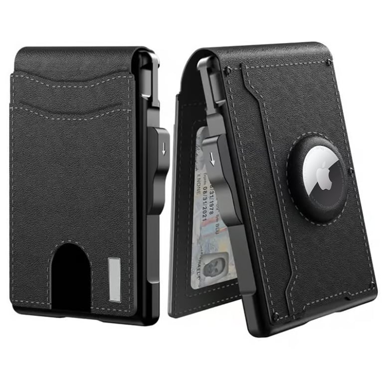 Pop Up aluminium tas Geld Clip Slanke Lederen Slots Creditcardhouder RFID Blokkerende Bifold Minimalistische Portemonnee