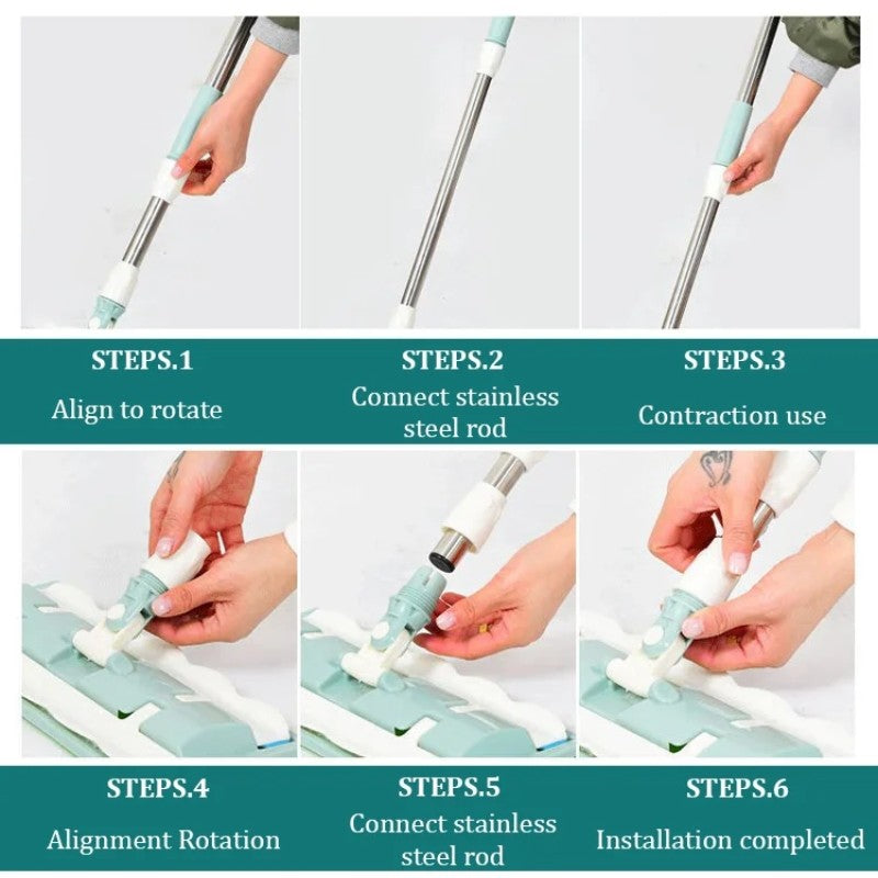 Mopmate™ | Vloermop met roestvrijstalen handvat, met herbruikbare, wasbare doeken