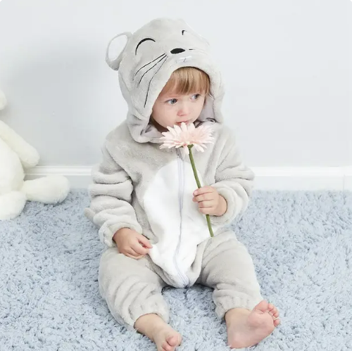Romper voor baby's | Baby Fleece Overall | Dieren Onesie | Wolklin