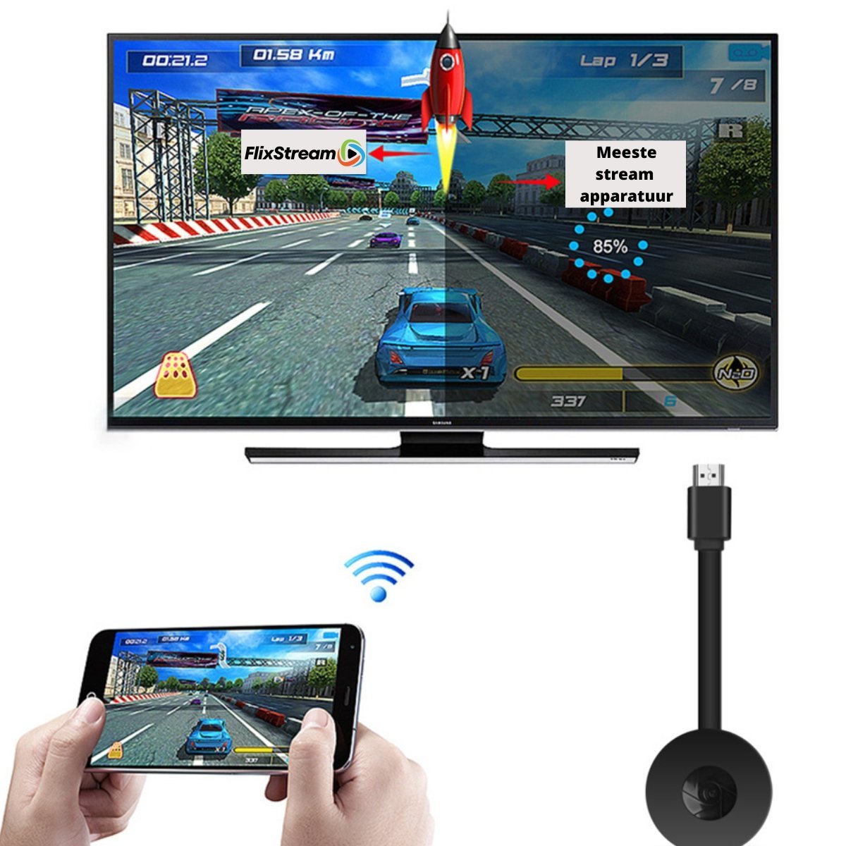 Draadloze HDMI-Streamer VisionCast One | Full HD 1080P | Draadloos & Plug-and-Play | Voor films, presentaties & gaming