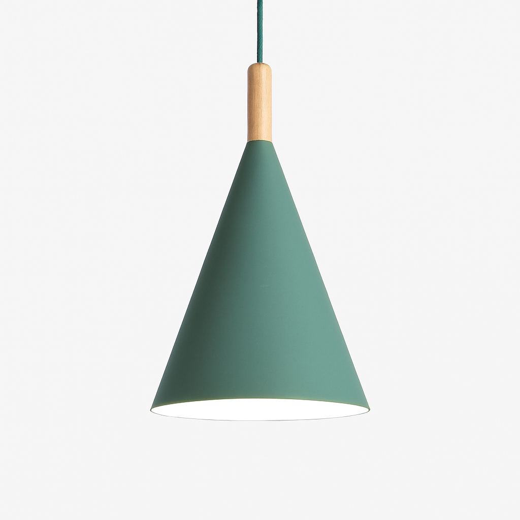 Conische metalen hanglamp met houten stok Bar