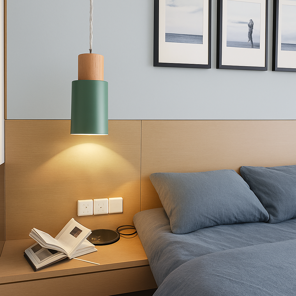Cylindrische hanglamp van hout en metaal in de kleur Hout