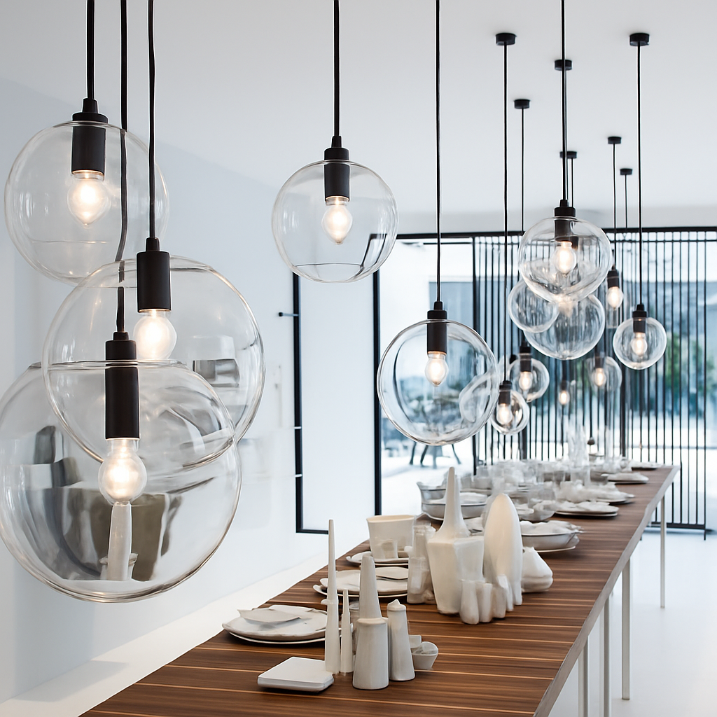 Hanglamp ontwerp bol van glas met LED in roségoud of zwart