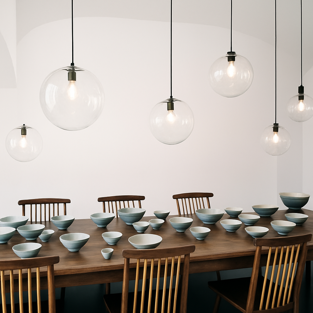 Hanglamp ontwerp bol van glas met LED in roségoud of zwart