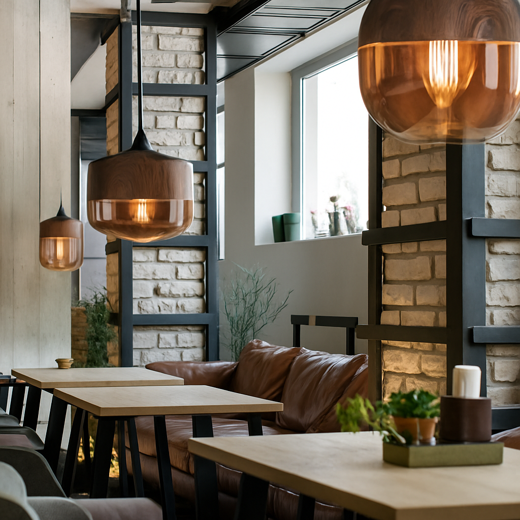 Houten en glazen retro loft hanglamp