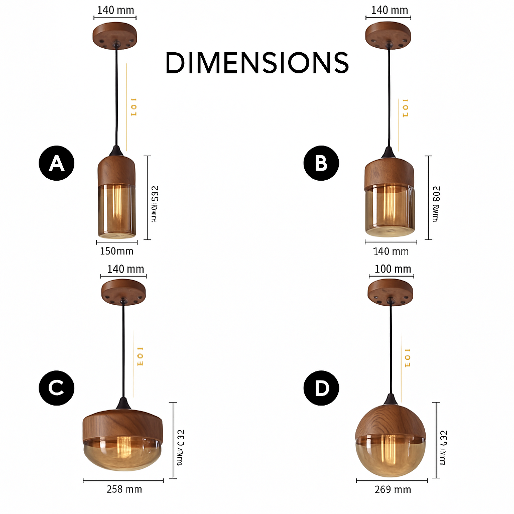 Houten en glazen retro loft hanglamp