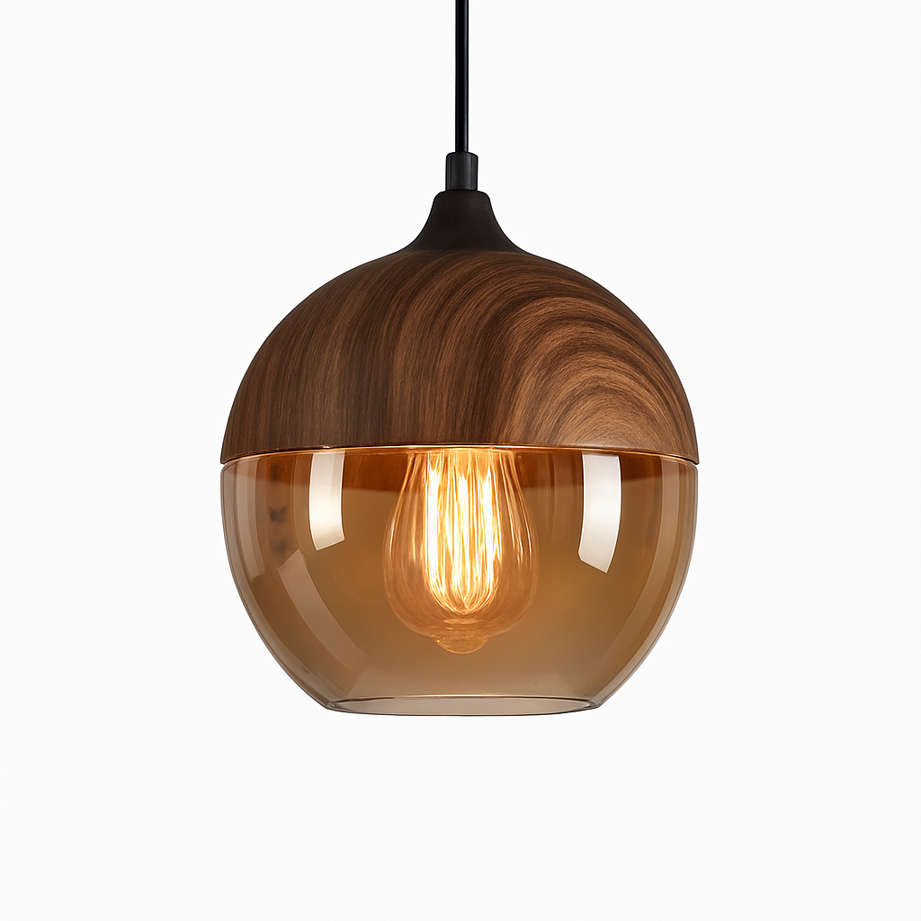 Houten en glazen retro loft hanglamp