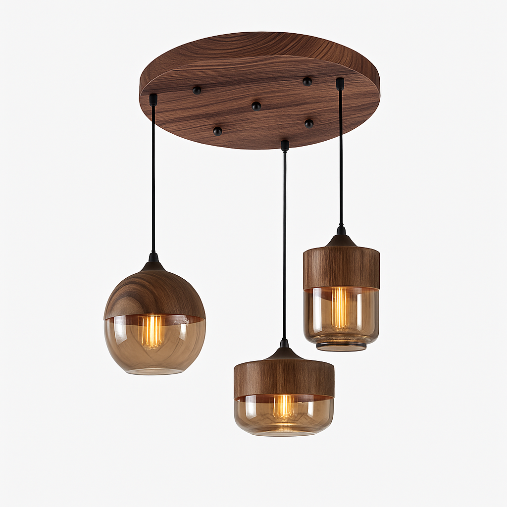 Houten en glazen retro loft hanglamp