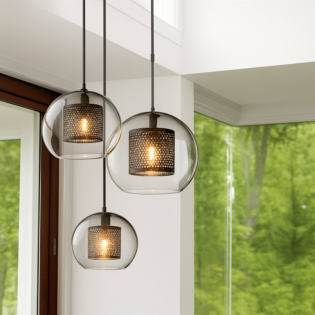 Ontwerp hanglamp van LED en glas met gouden lamp