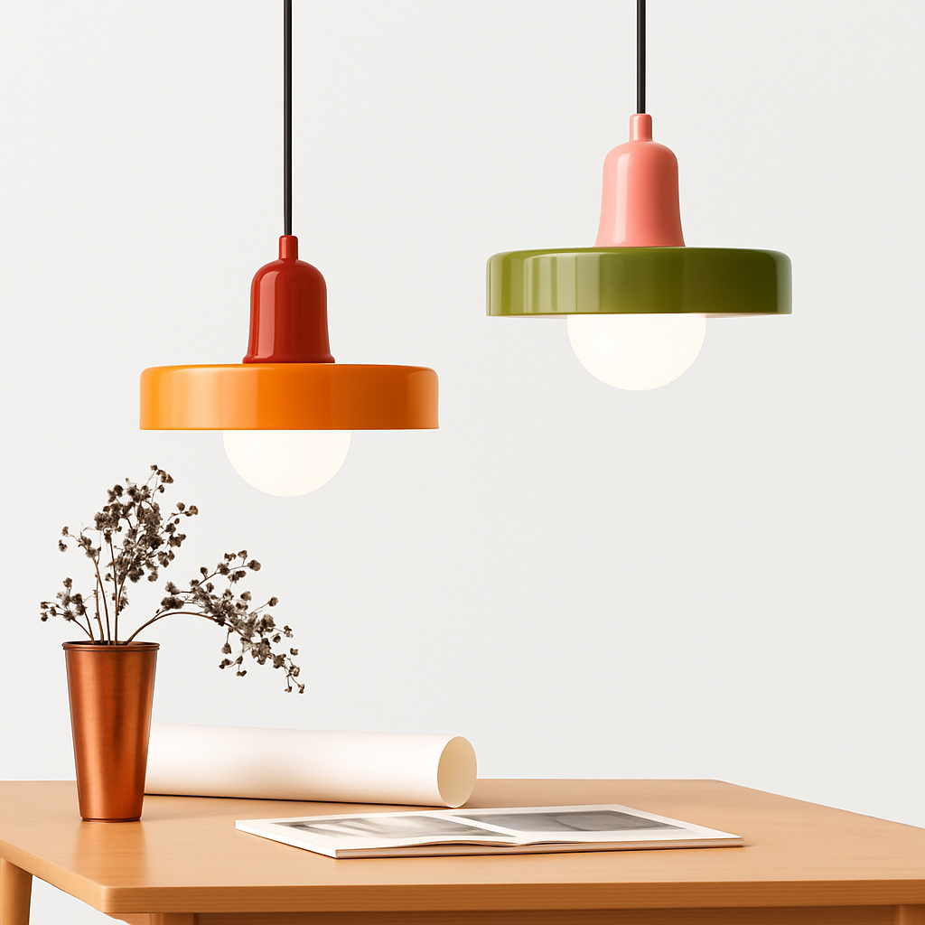 Noordse glazen hanglamp in snoepkleur