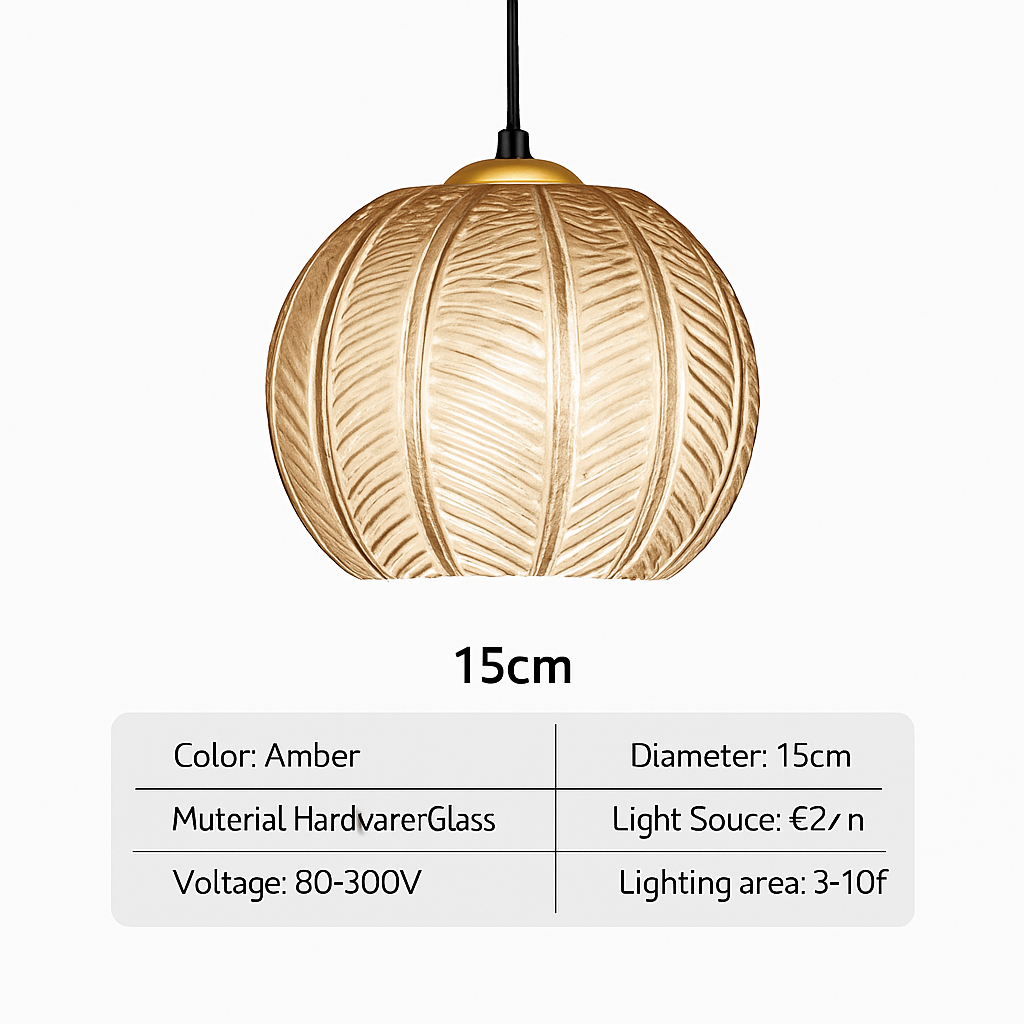 Noordse glazen hanglamp met kleurrijk bladerenpatroon