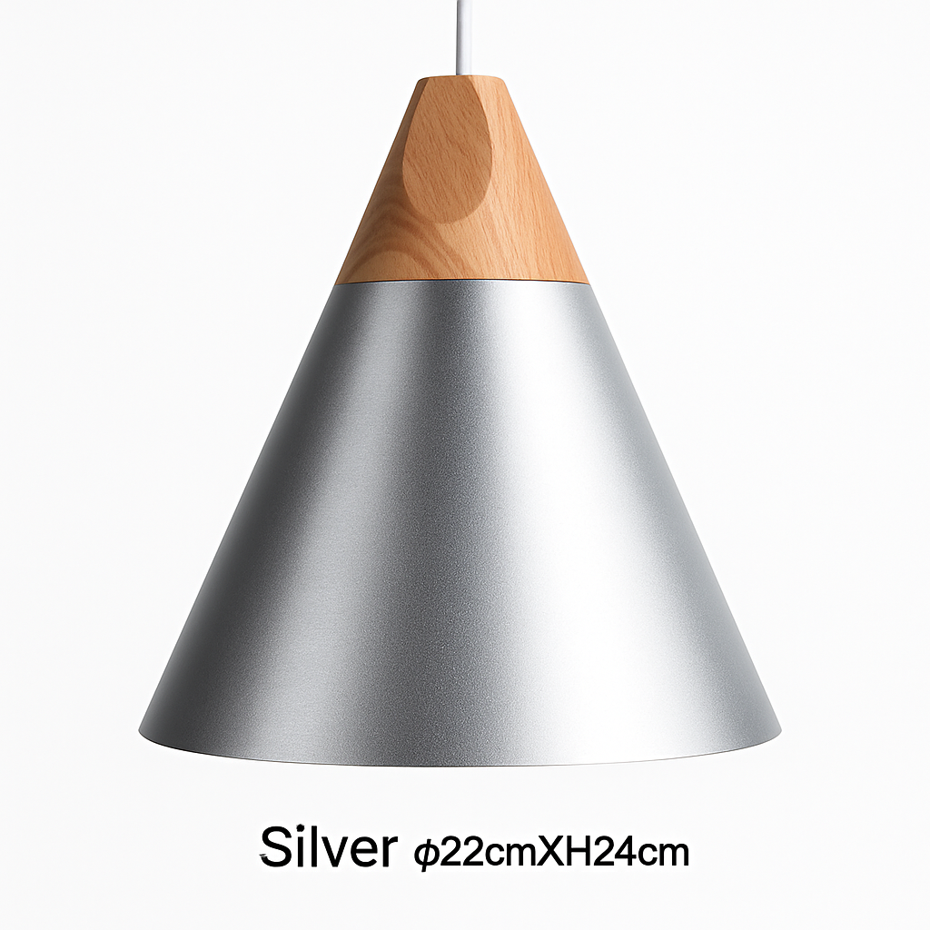 Hanglamp LED hout en aluminium in de vorm van een kegel