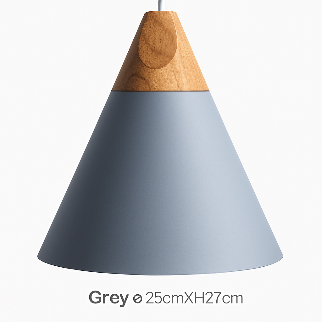 Hanglamp LED hout en aluminium in de vorm van een kegel