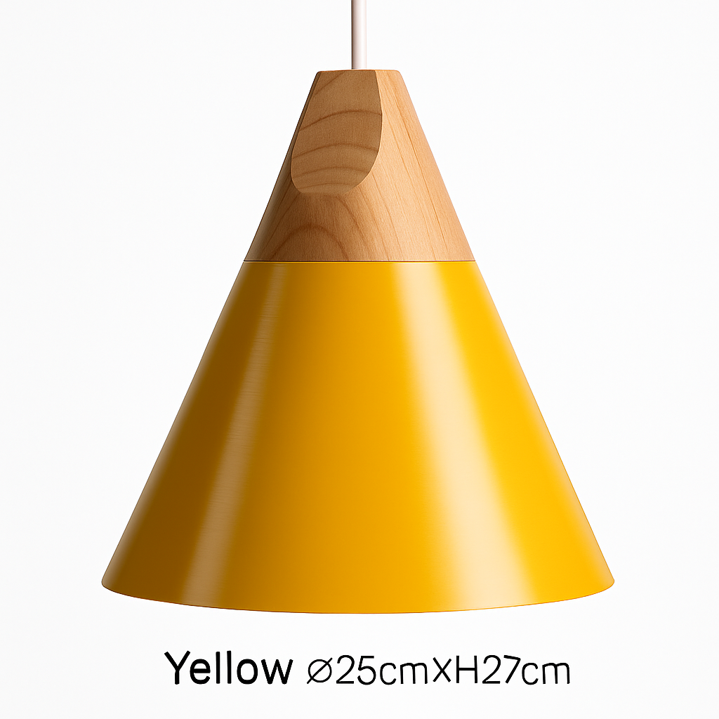 Hanglamp LED hout en aluminium in de vorm van een kegel